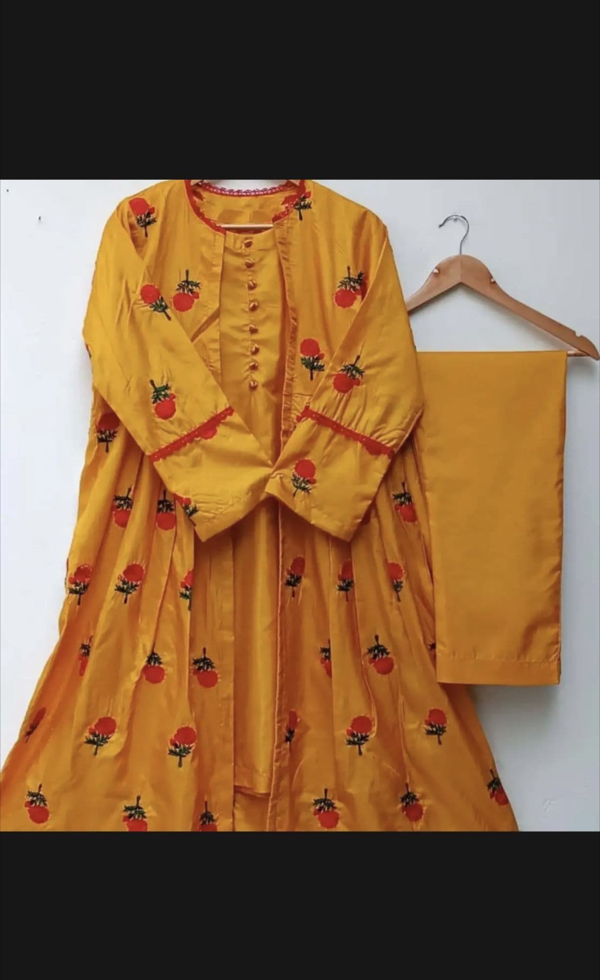 Stylish Silk Embroidered Flower Gown 3pc for Women and Girls - Formal Party Wear image 5