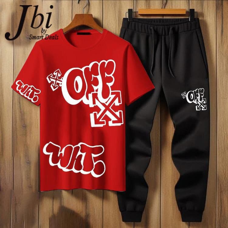 Trendy Fashion Summer Ellegant Tracksuit OFF-X printed T-shirt and Trouser new Arrivals Gym Sports Outdoor Casual wear tshirt Track Suits for Men at Faiq Store image 7