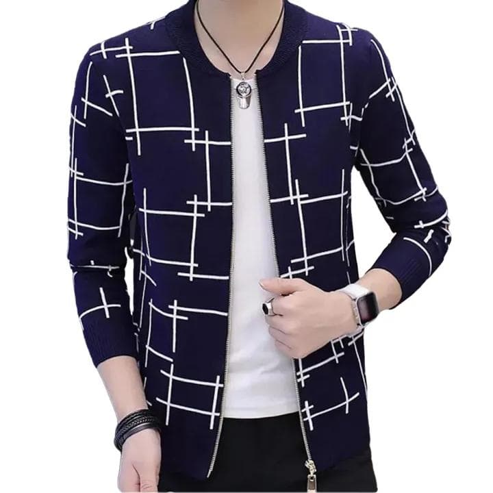 Blue Lining Printed Zipper Jacket: Elevate Your Outerwear Game with a Pop of Style front open, Premium quality image 1