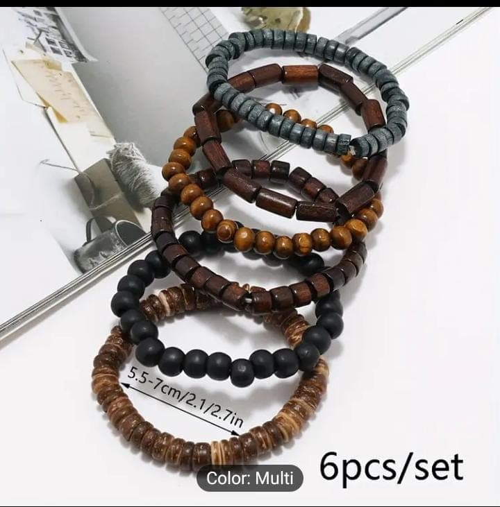 6pcs Men's trendy fashion beaded bracelets, multilayer Elastic thread image 1