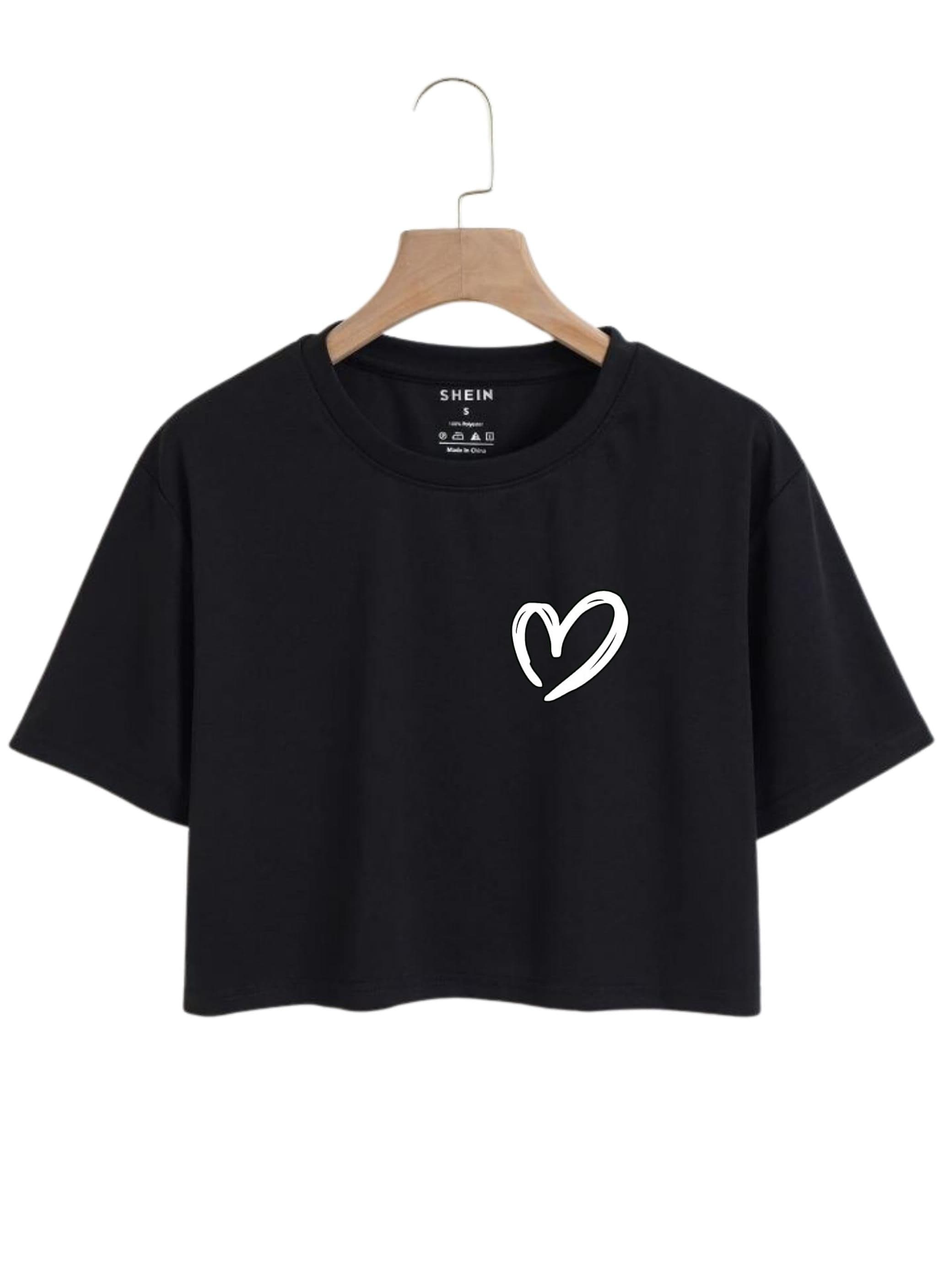 New Graphic Heart Logo Print Crop Top Round Neck Half Sleeves Casual Printed Cotton Crop T Shirt For Girls Women And Ladies image 4
