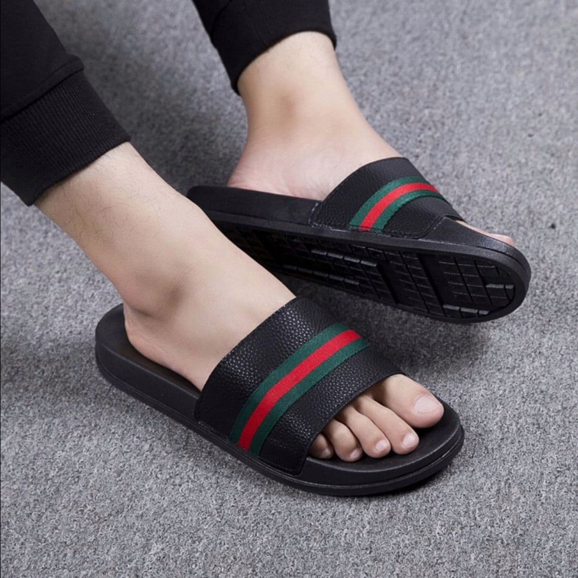 Pure Leather Style Slippers For Men's Trendy Fashionable High Quality Waterproof Chappal For Men Vintage Sliders image 1