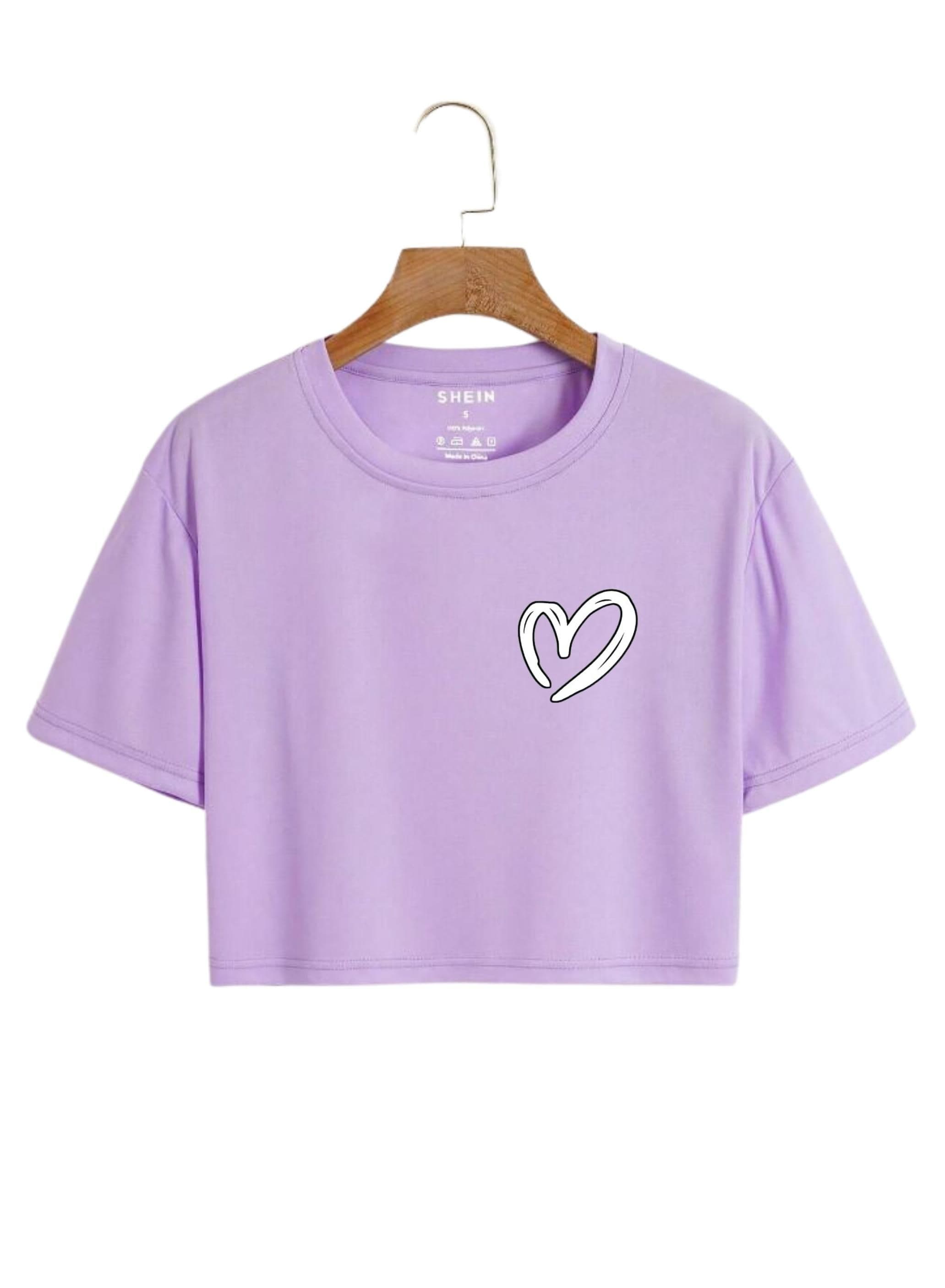 New Graphic Heart Logo Print Crop Top Round Neck Half Sleeves Casual Printed Cotton Crop T Shirt For Girls Women And Ladies image 2