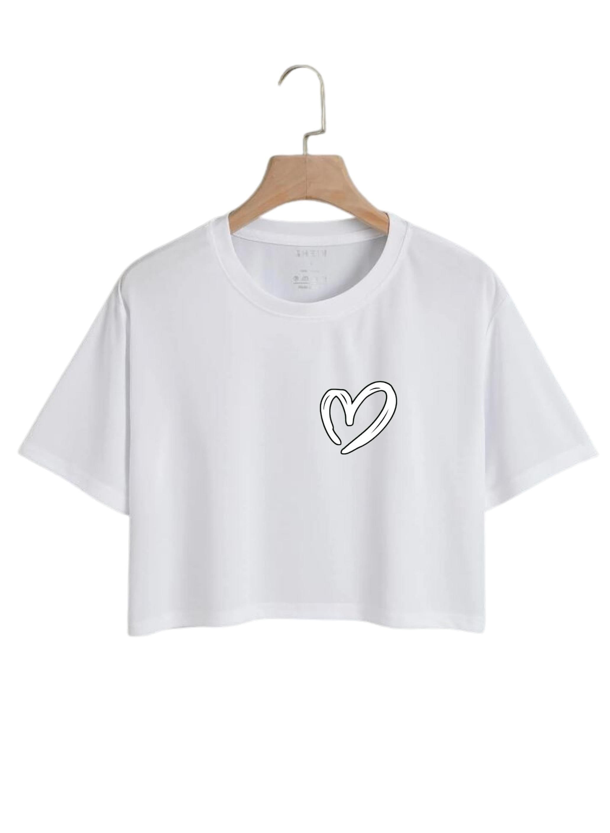New Graphic Heart Logo Print Crop Top Round Neck Half Sleeves Casual Printed Cotton Crop T Shirt For Girls Women And Ladies image 3