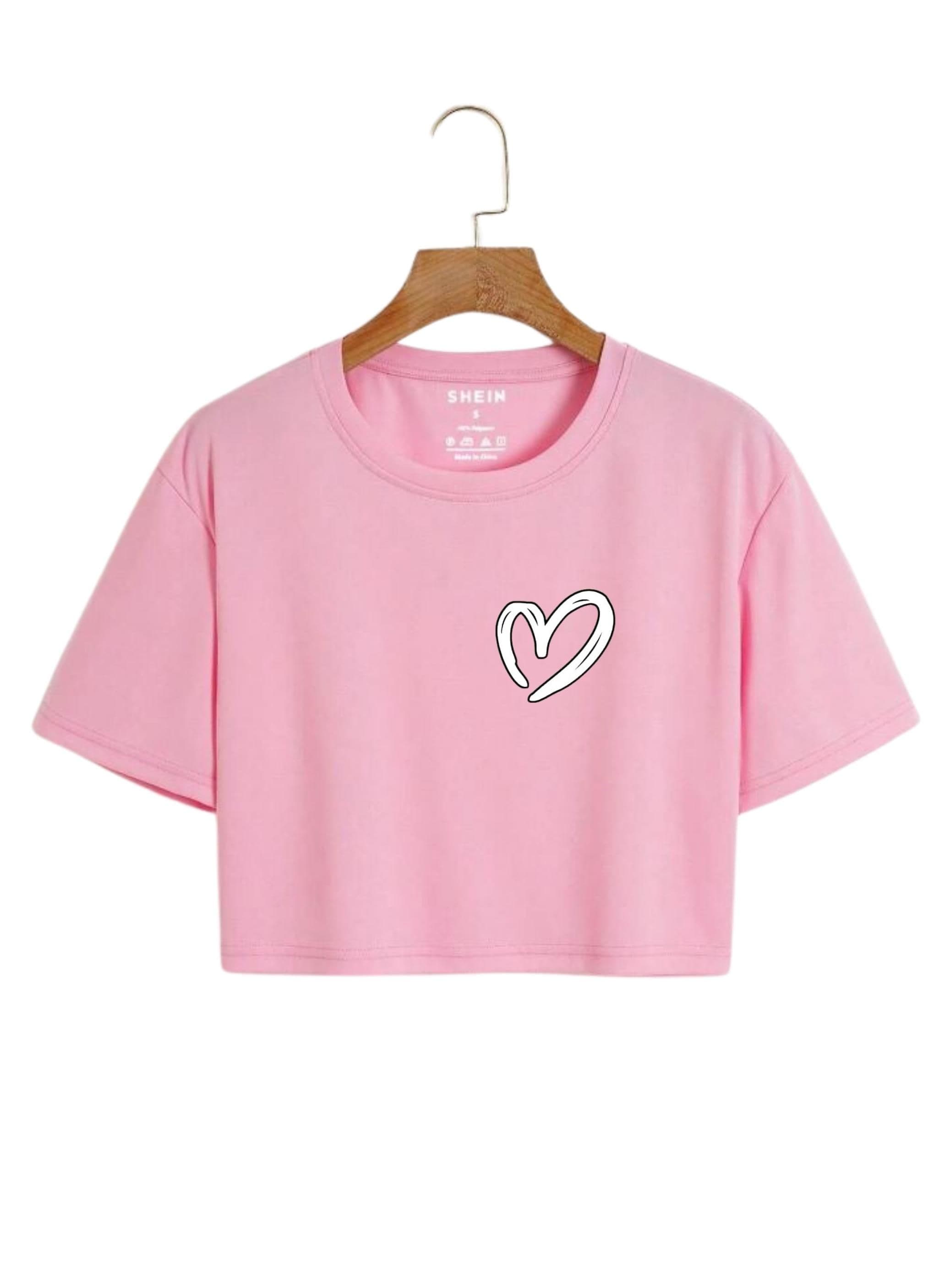 New Graphic Heart Logo Print Crop Top Round Neck Half Sleeves Casual Printed Cotton Crop T Shirt For Girls Women And Ladies image 5