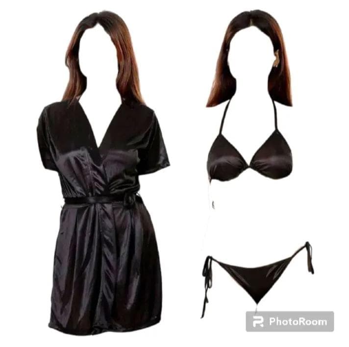 Silk Wear - Women 3 Piece Nighty Sleepwear Silk Satin night dress Lingerie Set . image 1