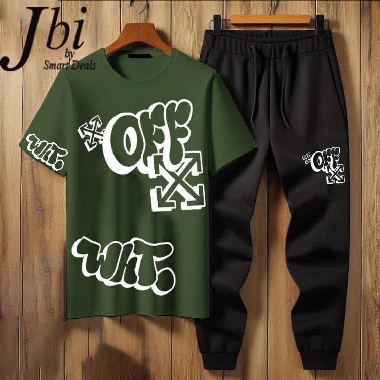 Trendy Fashion Summer Ellegant Tracksuit OFF-X printed T-shirt and Trouser new Arrivals Gym Sports Outdoor Casual wear tshirt Track Suits for Men at Faiq Store image 1