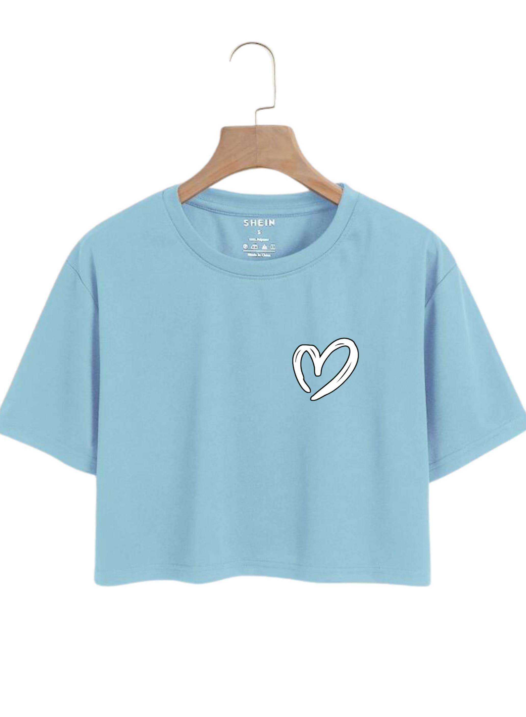 New Graphic Heart Logo Print Crop Top Round Neck Half Sleeves Casual Printed Cotton Crop T Shirt For Girls Women And Ladies image 6
