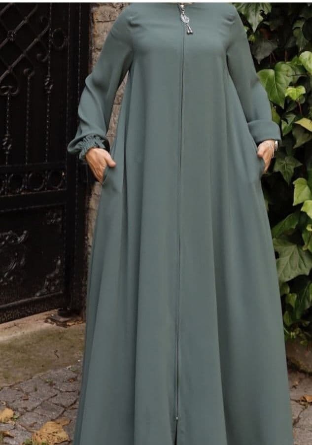 Kashish Official Elegant Front-Zip Flared Abaya – Rust Brown image 1