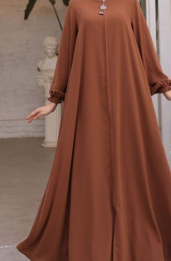 Kashish Official Elegant Front-Zip Flared Abaya – Rust Brown image 2