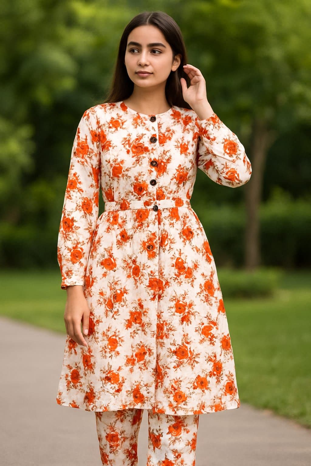 Zebaish Stitched Printed 3PC Maxi Dress for Women – Stylish Long Dress for Girls – Stitched 3-Piece Suit for Women – Trendy Dresses for Girls & Ladies image 1