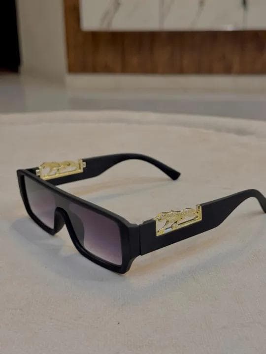 Luxury Rimless Rectangle Sunglasses for Men – Black Lens with Golden image 1