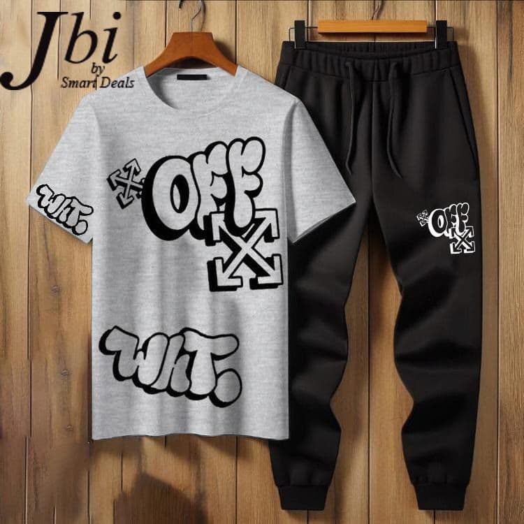 Trendy Fashion Summer Ellegant Tracksuit OFF-X printed T-shirt and Trouser new Arrivals Gym Sports Outdoor Casual wear tshirt Track Suits for Men at Faiq Store image 5