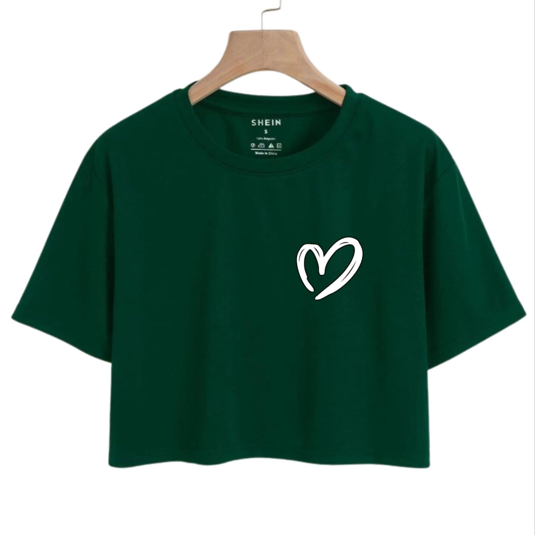 New Graphic Heart Logo Print Crop Top Round Neck Half Sleeves Casual Printed Cotton Crop T Shirt For Girls Women And Ladies image 1