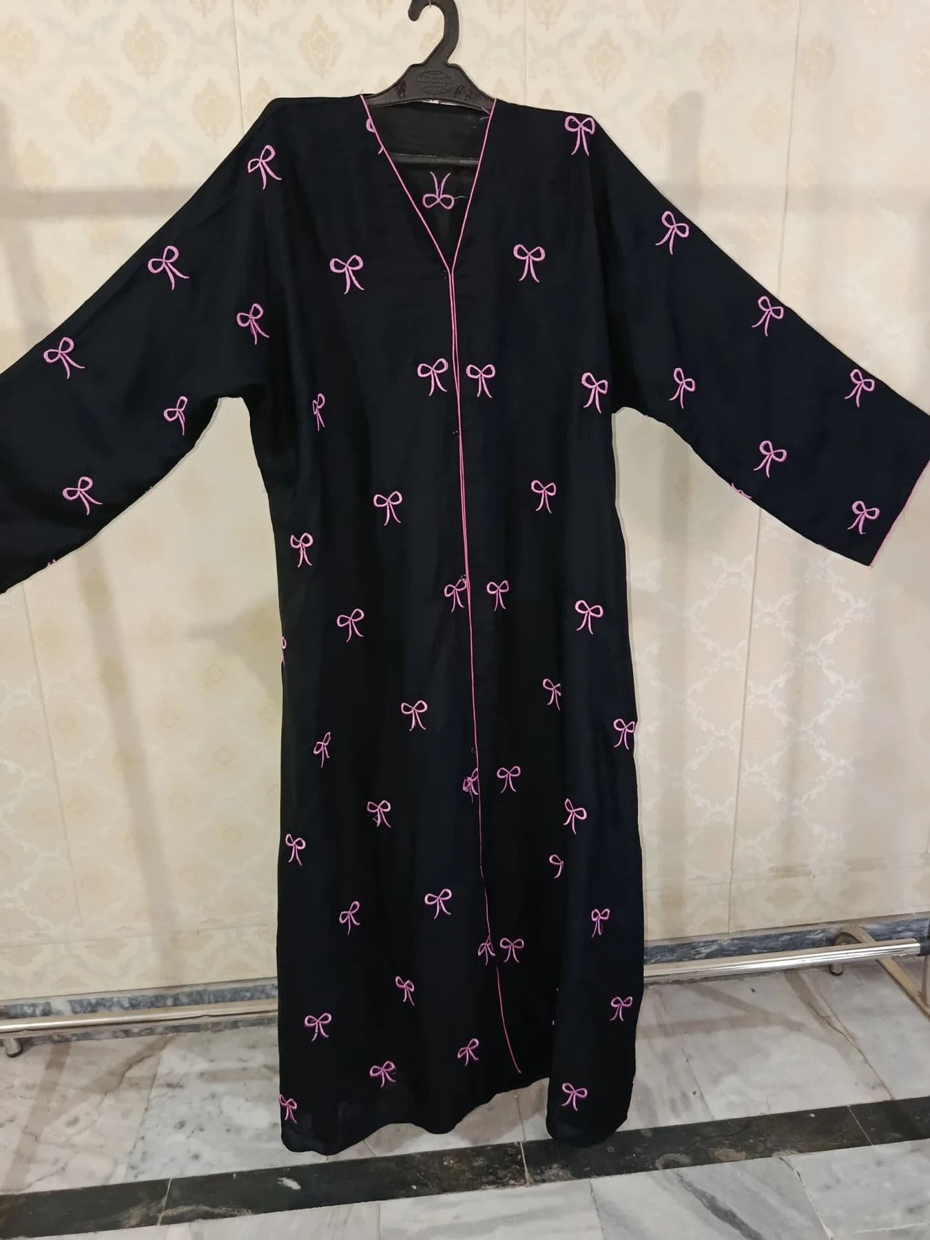 Black Abaya with Pink Bow Embroidery – Stylish & Modest Wear for girls & women | Kahtun image 2